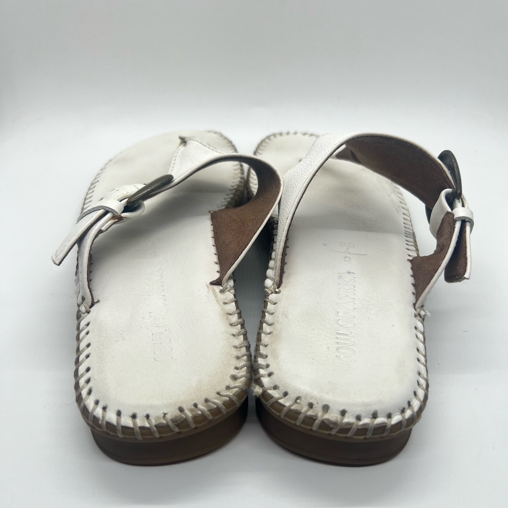 Soul of Africa White Leather Thong Sandals Size 7 Buckle Strap Handstitched - Picture 3 of 9